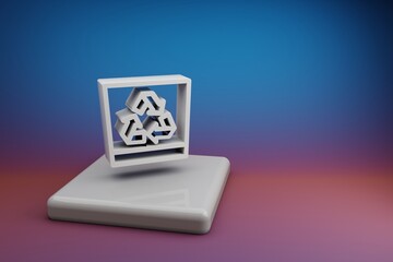 Aufkleber - Beautiful abstract illustrations Recycle  symbol icon on a  ceramic stand and bright colored background. 3d rendering illustration. Background pattern for design. Save Ecological.