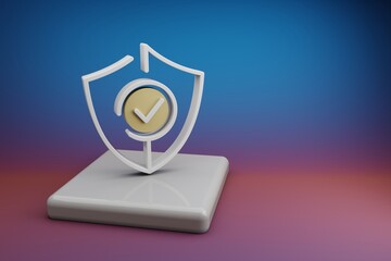 Poster - Beautiful abstract illustrations Security Shield symbol icon on a  ceramic stand and bright colored background. 3d rendering illustration. Background pattern for design. Online Shopping.