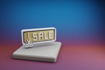 Aufkleber - Beautiful abstract illustrations Sale Badge symbol icon on a  ceramic stand and bright colored background. 3d rendering illustration. Background pattern for design. Online Shopping.