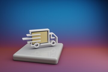 Poster - Beautiful abstract illustrations Delivery Truck symbol icon on a  ceramic stand and bright colored background. 3d rendering illustration. Background pattern for design. Online Shopping.