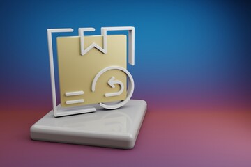 Fototapete - Beautiful abstract illustrations Delivery Returns symbol icon on a  ceramic stand and bright colored background. 3d rendering illustration. Background pattern for design. Online Shopping.