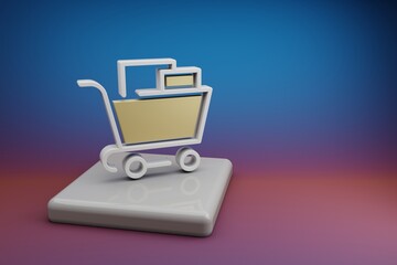 Aufkleber - Beautiful abstract illustrations Shopping Cart symbol icon on a  ceramic stand and bright colored background. 3d rendering illustration. Background pattern for design. Online Shopping.