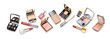 Horizontal set of makeup goods against white background with a soft shadow. Useful for banner.