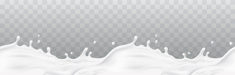 Wall Mural - milk splash seamless pattern isolated on transparent background. 3d realistic yogurt wave border. ve