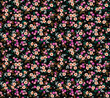 Vintage floral background. Floral pattern with small colorful flowers on a black background. Seamless pattern for design and fashion prints. Ditsy style. Stock vector illustration.