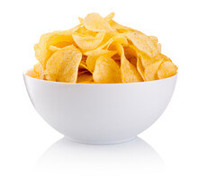 Potato Chips In Bowl Isolated On White Background