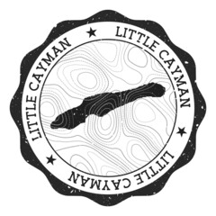 Little Cayman outdoor stamp. Round sticker with map of island with topographic isolines. Vector illustration. Can be used as insignia, logotype, label, sticker or badge of the Little Cayman.