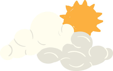 cute cartoon cloud, weather illustration with yellow sun