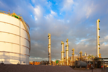 Storage tank of a gas refinery plant.