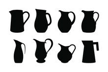 Water Jug Silhouette Vector. Pitcher Isolated On White Background.