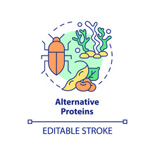Alternative Proteins Concept Icon. Food Industry. Agricultural Trends Abstract Idea Thin Line Illustration. Isolated Outline Drawing. Editable Stroke. Arial, Myriad Pro-Bold Fonts Used