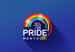 Lgbtq pride month logo with rainbow flag. Symbol of pride month june support. LGBT Pride Month 2022. Pride day line abstract logo. LGBTQ related symbol in rainbow colors. Human rights and tolerance.