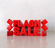 Flash sale 3d rendering for promotion, web ad banner, red color with shopping bag and light effect