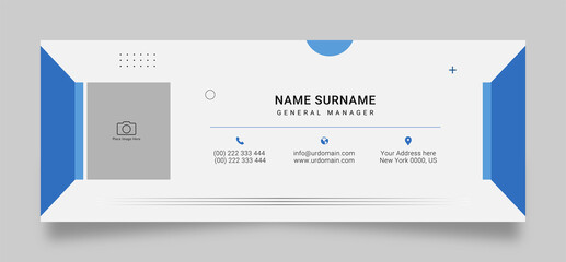 Wall Mural - professional business email signature template with photo a photo place. Minimalist design with white and blue color concept