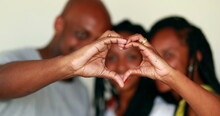 Black Family Making Heart Symbol With Hands. African Mixed Race Ethnicity. Love Concept