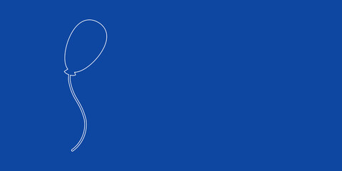 Poster - A large white outline balloon symbol on the left. Designed as thin white lines. Vector illustration on blue background