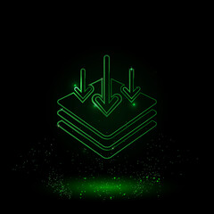 Poster - A large green outline absorbent symbol on the center. Green Neon style. Neon color with shiny stars. Vector illustration on black background