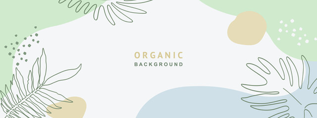 Minimal green horizontal banner with abstract organic floral background and copy space for text. Cover vector template