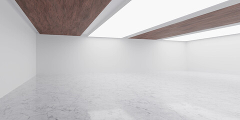 Poster - empty studio with big lights and wood panels and marble floor 3d render illustration