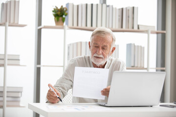 Wall Mural - senior businessman checking and reading contract in paper for work