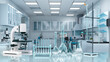Leinwandbild Motiv Laboratory workplace interior with blurred background. 3d illustration