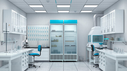 Laboratory interior with lab equipment. 3d illustration