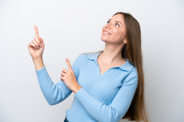 Young Lithuanian woman isolated on white background pointing with the index finger a great idea