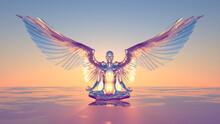 3d Illustration Of Angel Meditation At Dawn