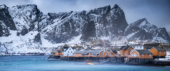 Wall Mural - beautiful winter norway landscape - lofoten islands - sakrisoy village