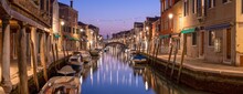 Canal At Night With Christmas Decoration, Murano Island, Venice, Italy