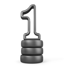stack of car tires without brand in form of number one on a white background. 3d illustration