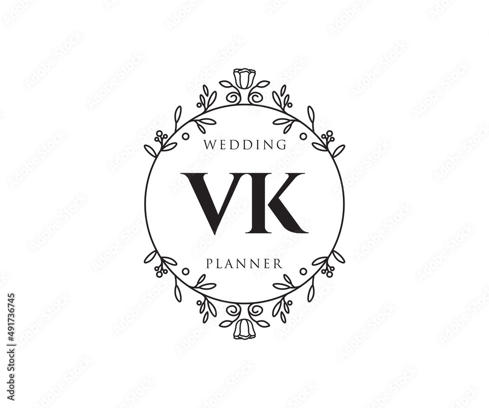VK Initials letter Wedding monogram logos collection, hand drawn modern ...