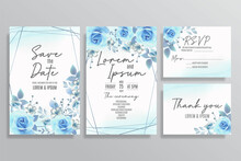 Wedding Invitation Template With Blue Roses Flowers
