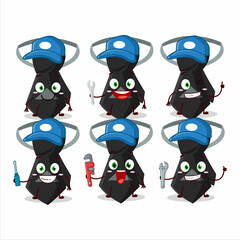 Sticker - mechanic black tie cute mascot character with pliers