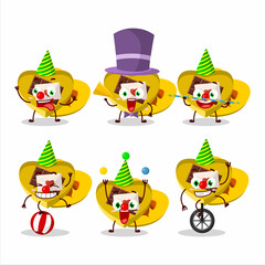 Sticker - Cartoon character of yellow love open gift box with various circus shows