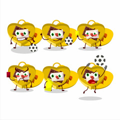 Sticker - Yellow love open gift box cartoon character working as a Football referee