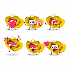 Sticker - Yellow love open gift box cartoon character with love cute emoticon