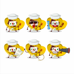 Sticker - A character image design of yellow love open gift box as a ship captain with binocular