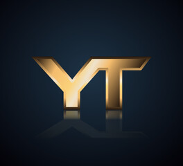 Modern Initial logo 2 letters Gold simple in Dark Background with Shadow Reflection YT