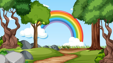 Canvas Print - Nature forest scene with rainbow in the sky