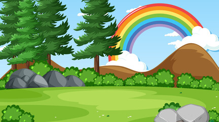 Poster - Nature forest scene with rainbow in the sky