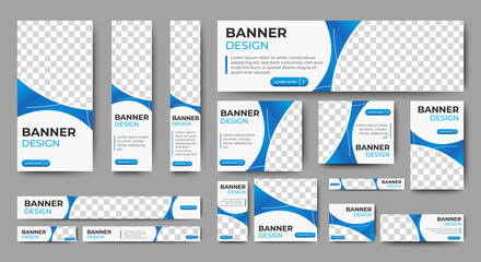 Canvas Print - Creative banner design web template Set, Horizontal header web banner. Modern Gradient Blue and white cover header background for website. Social Media Cover ads banner, flyer, invitation card