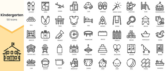set of kindergarten icons. simple outline style icons pack. vector illustration