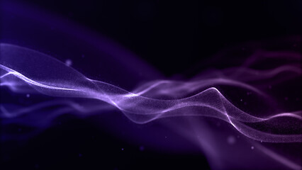 Poster - Purple wave flow particles, Digital cyberspace abstract background, 3D rendering
