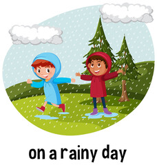 Wall Mural - english prepositions of time with raining scene