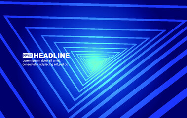 Poster - Line triangles extend into the space background of the blue technology tunnel