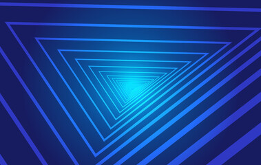 Poster - Line triangles extend into the space background of the blue technology tunnel