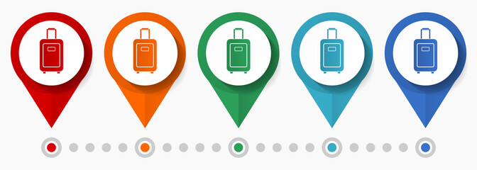Poster - Travel suitcase concept vector icon set, flat design baggage pointers, infographic template easy to edit