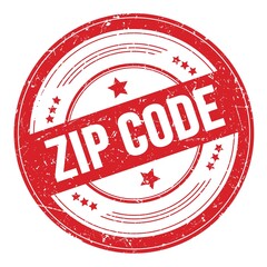 zip code text on red round grungy stamp.