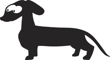 Cute Dachshund Dog Cartoon Isolated Simple Black And White Silhouette Drawing Doodle Vector Illustration 